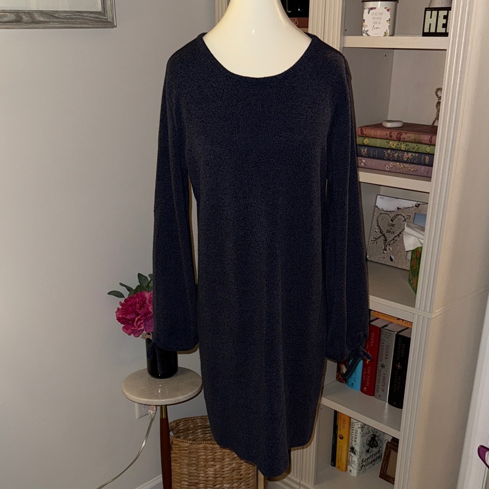Navy Blue Knit Sweater Long-Sleeve Dress
